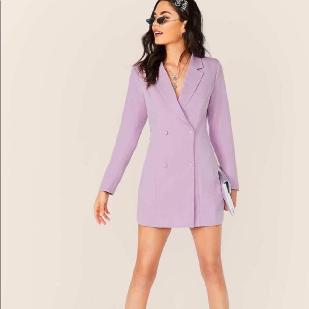 V-Neck Double Breasted Mini Blazer Dress
